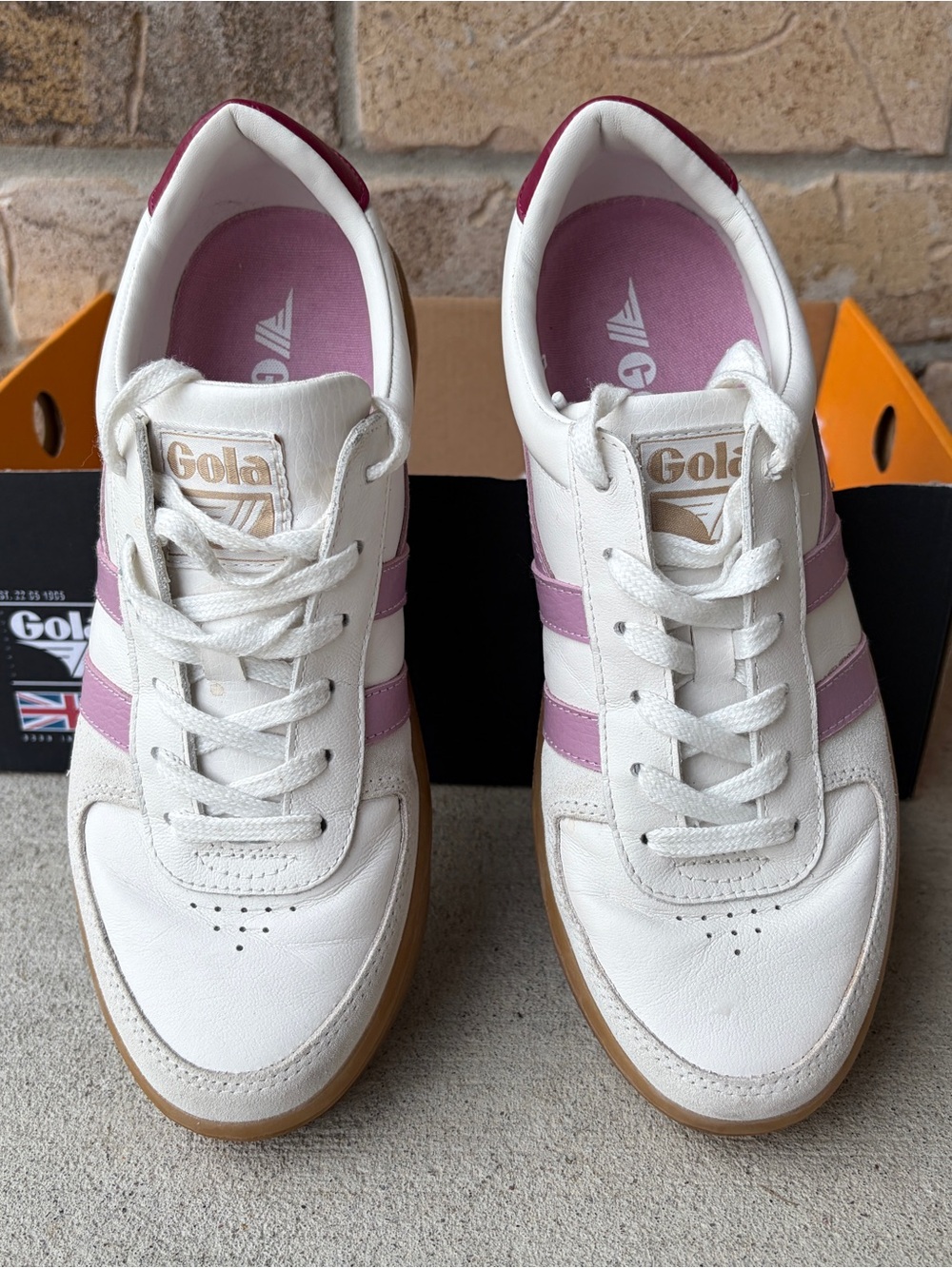 Gola Women's White & Pink Retro Trainer Sneakers